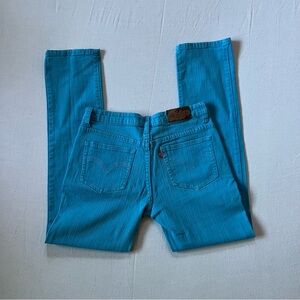 Aqua Turquoise Low Rise Jeans Y2K Ankle Length Straight Leg Denim